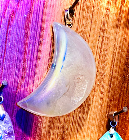 Angel Aura Agate Crescent Moon Pendant
