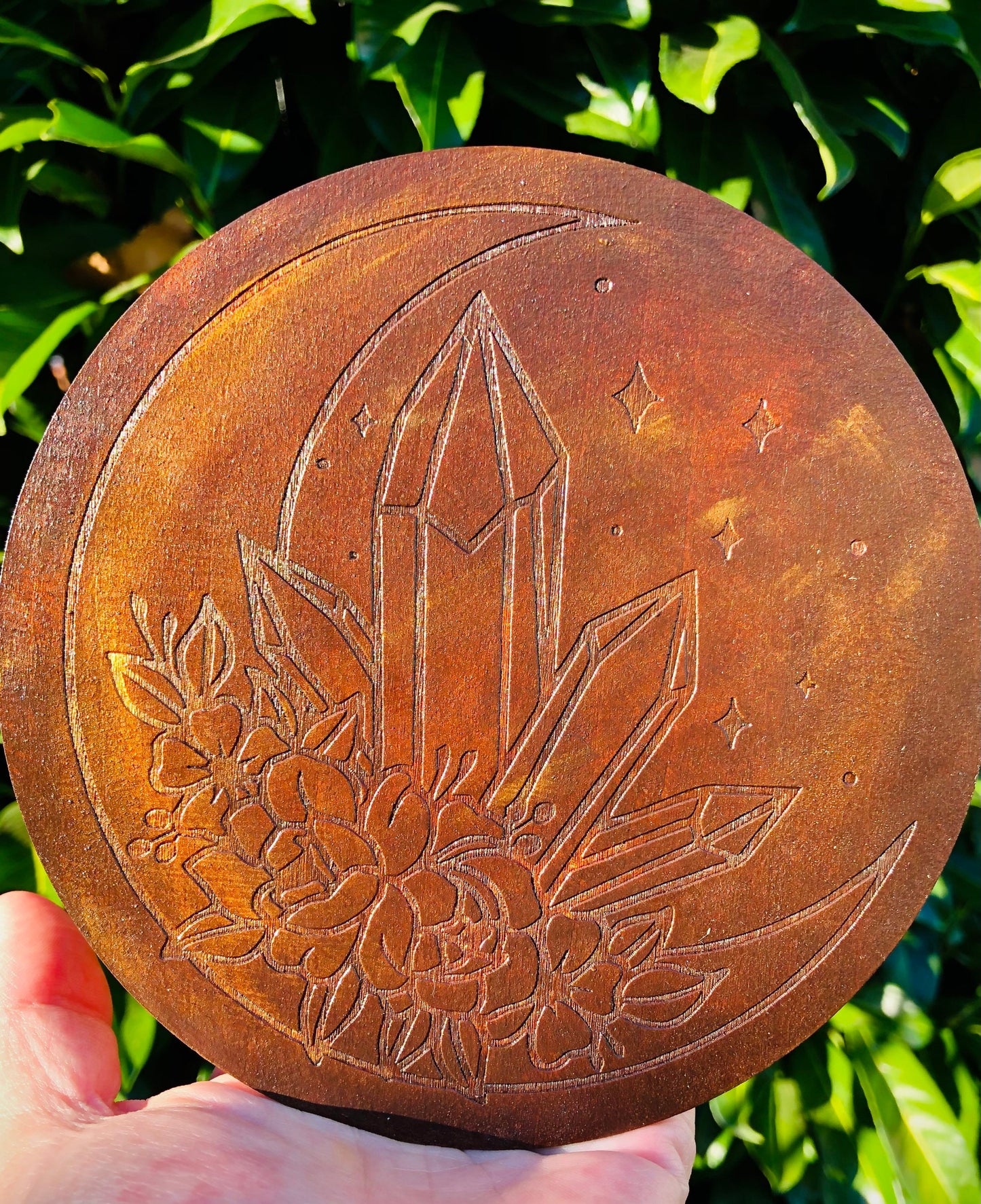 Planche à pendule croissant de lune pointe de cristal ouija
