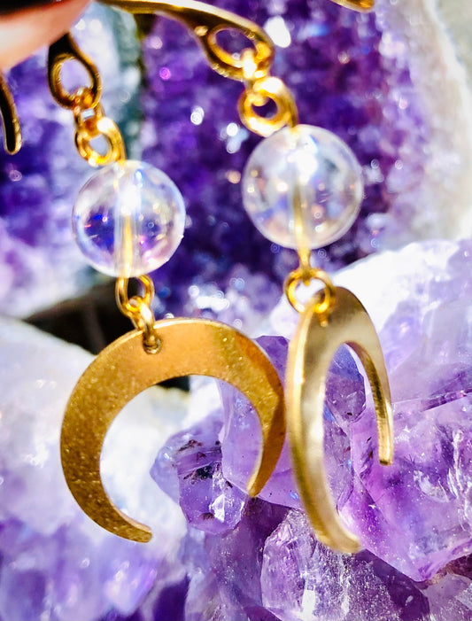 Moon and aura crystal earring
