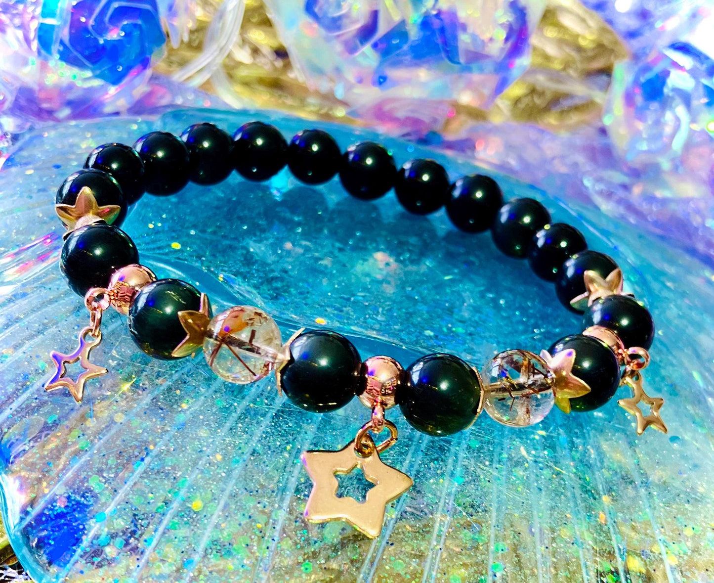 Celestial obsidian protection bracelet