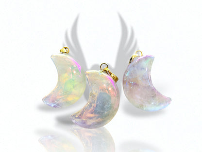 Angel Aura Crystal Crescent Moon Pendant