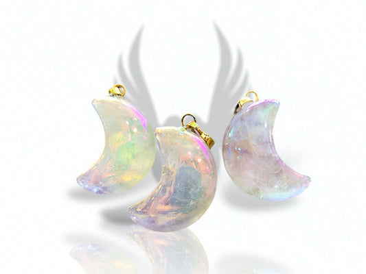 Angel Aura Crystal Crescent Moon Pendant