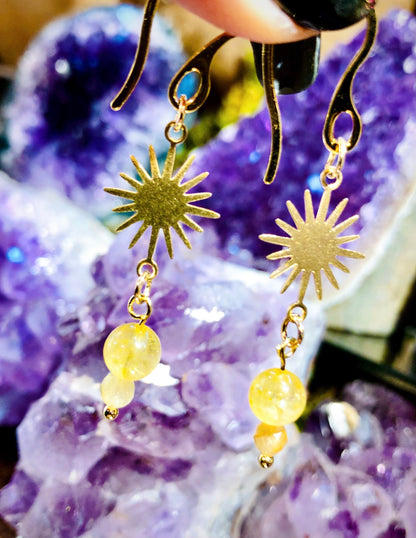 Boucle d oreille soleil quartz rutiles