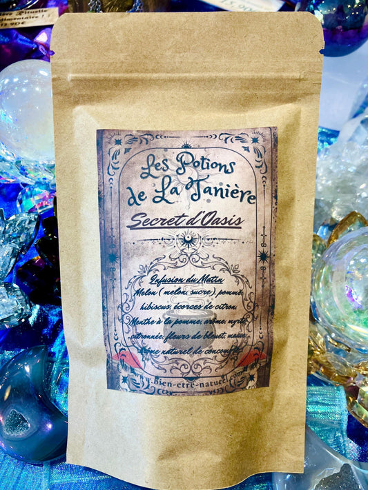 Secret oasis herbal tea with melon, apple, mint, myrtle and hibiscus