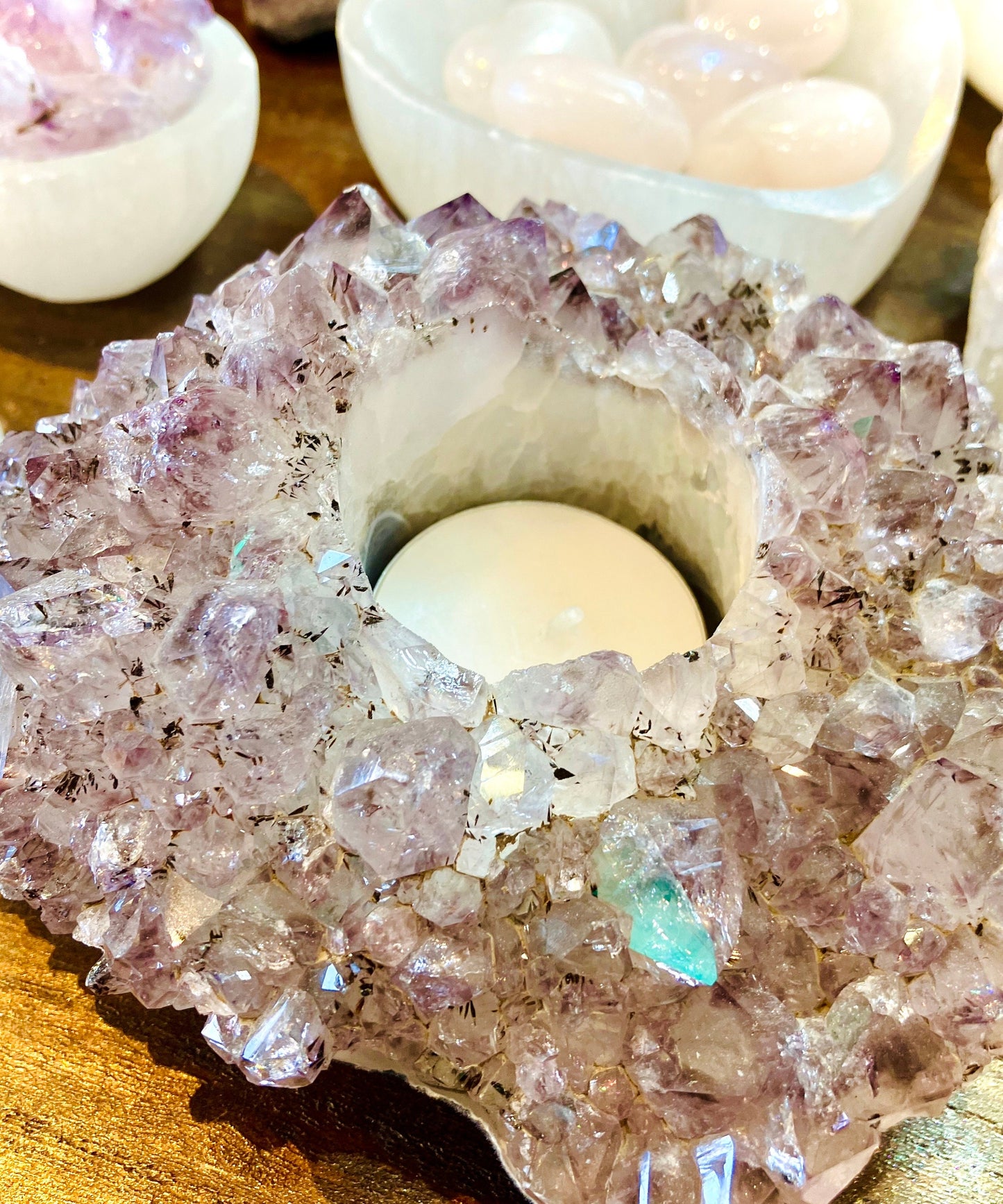 Large amethyst druse candle holder