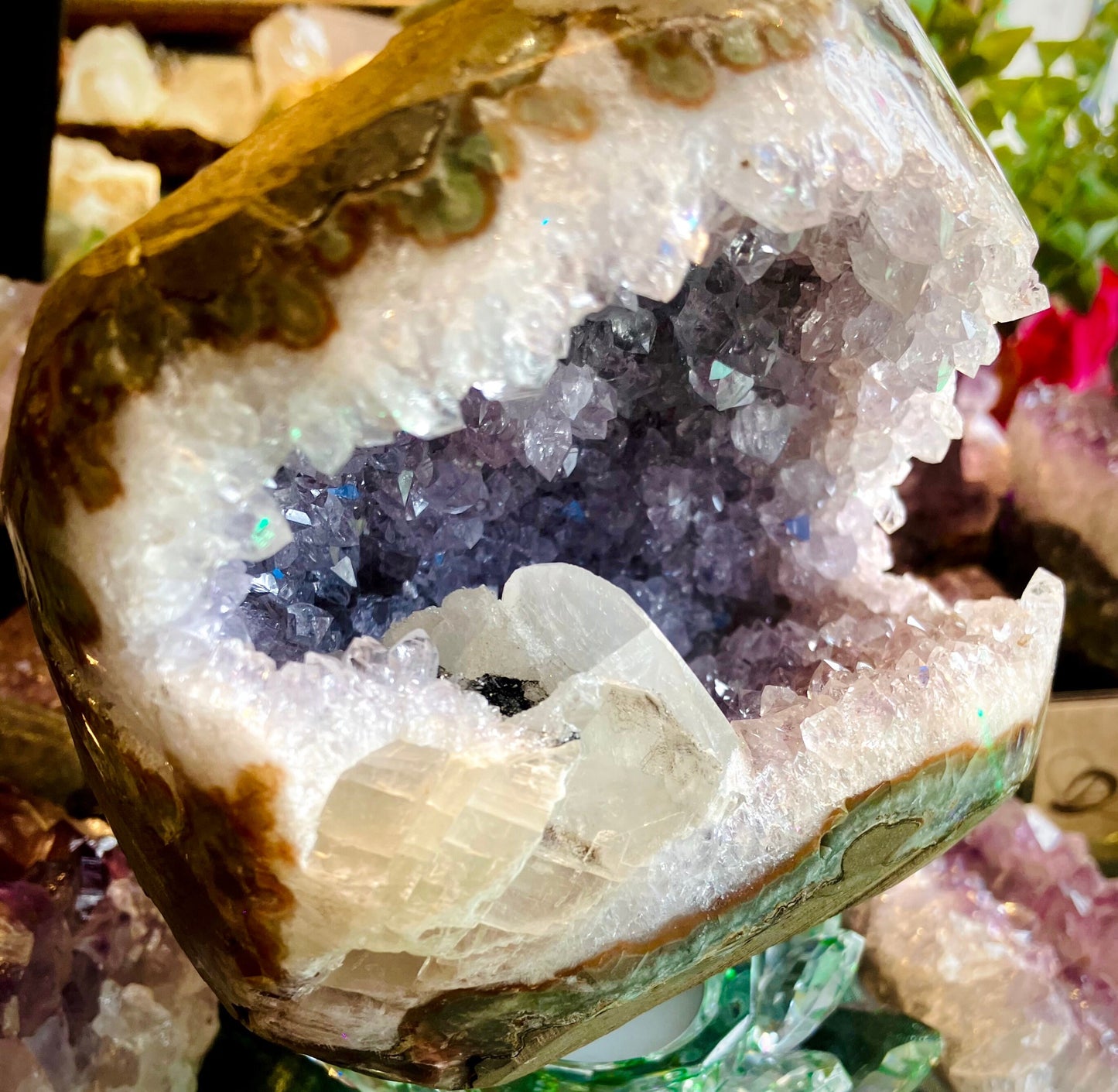 Large amethyst geode with calcite