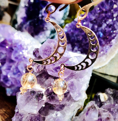 Boucle d oreille lune cristal aura de feu