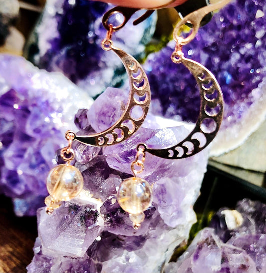 Fire aura crystal moon earring