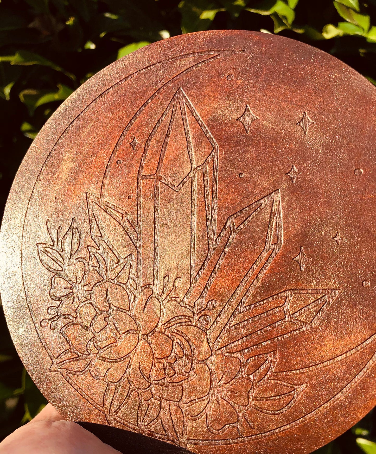 Planche à pendule croissant de lune pointe de cristal ouija