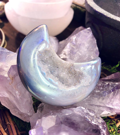 Druzy Mond in Aura Engel Achat