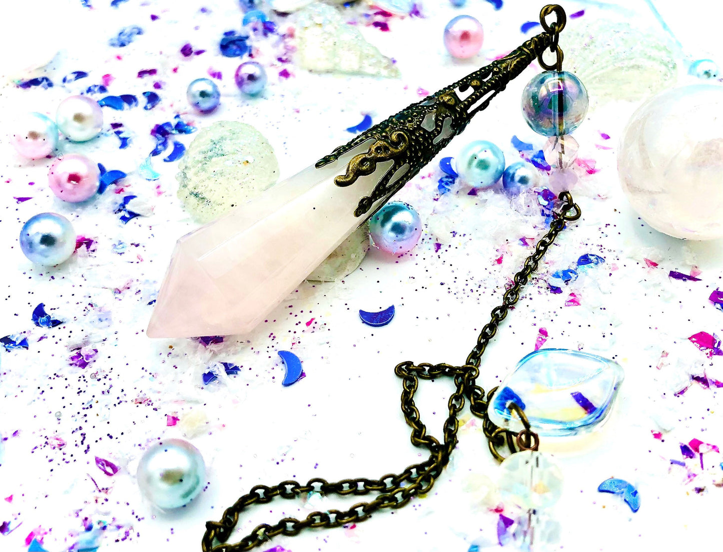 Pendule  quartz rose et aura