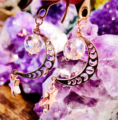 Boucle d oreille lune cristal aura
