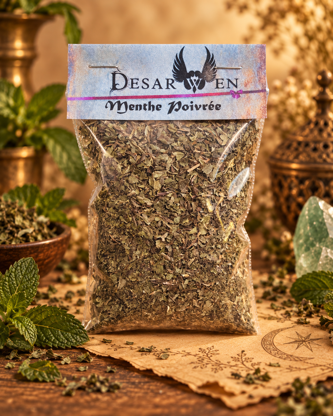 Menthe poivrée séchée Desarwen pour rituels et magie verte, sachet 10 g