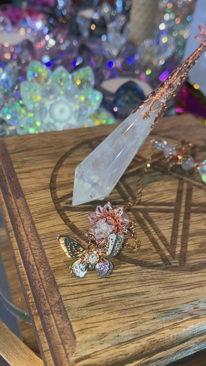 Pendule quartz, cristal aura et agate blanche