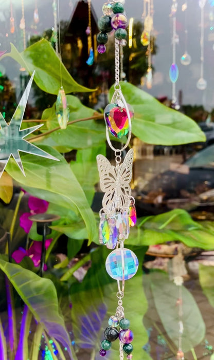 rainbow butterfly aqua aura green, moss agate and amethyst