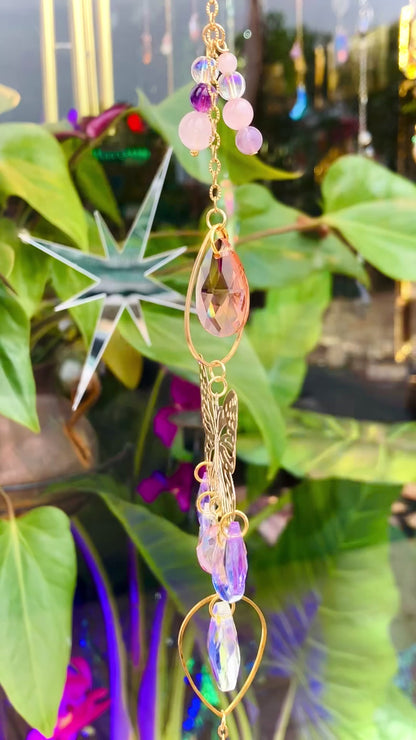 Regenbogen Schmetterling Rosenquarz Kristall Aura Engel Amethyst