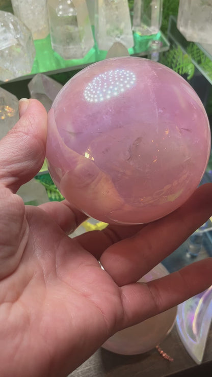 Sphère de quartz rose aura angel