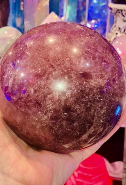 Sphere geante de quartz fraise pièce unique 1,160kg