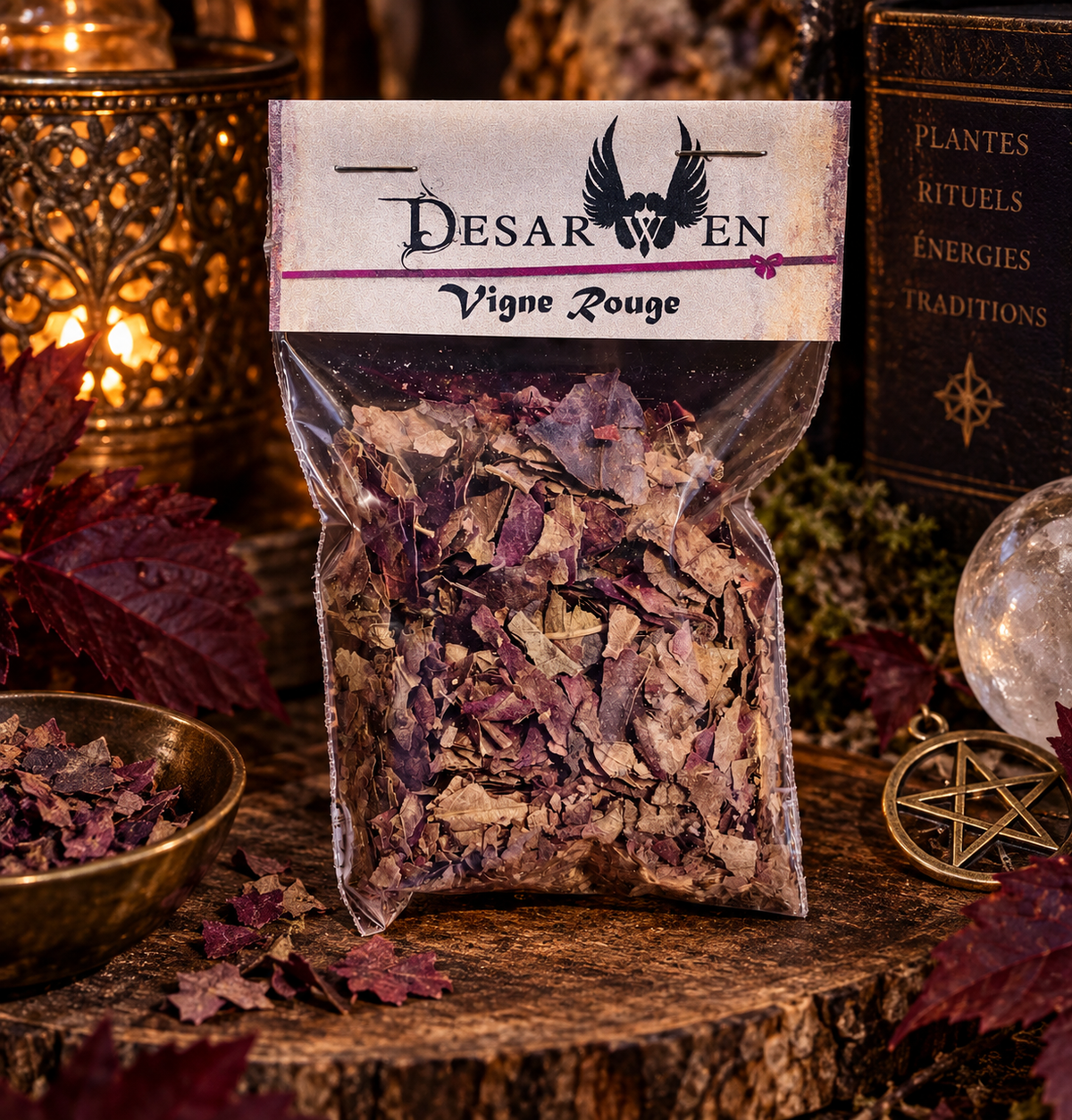 Vigne rouge en feuilles séchées, sachet rituel Desarwen 7 g